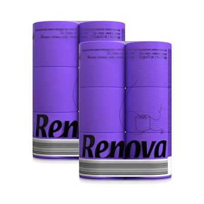 Renova Lot de 12 rouleaux de papier toilette coloré 3 couches Doux et original Violet Renova Lot de 12 rouleaux de papier toilette coloré 3 couches Doux et original Violet