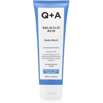 Q+A Gel Douche à L’Acide Salicylique, L’acide salicylique est un BHA qui exfolie la peau et cible les imperfections dues à l’accumulation de peaux mortes et à l’excès de sébum, 250ml Extrait de thé vert et BHA exfolie doucement, lisse et adoucit la peau Q+A Gel Douche à L’Acide Salicylique, L’acide salicylique est un BHA qui exfolie la peau et cible les imperfections dues à l’accumulation de peaux mortes et à l’excès de sébum, 250ml Extrait de thé vert et BHA exfolie doucement, lisse et adoucit la peau
