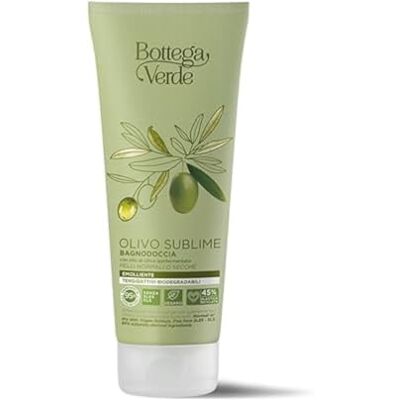 Bottega Verde Olive Sublime, Bain de douche émollient, 200 ml, à l'huile d'olive hyperfermentée et tensioactifs biodégradables, peaux normales ou sèches Bottega Verde Olive Sublime, Bain de douche émollient, 200 ml, à l'huile d'olive hyperfermentée et tensioactifs biodégradables, peaux normales ou sèches