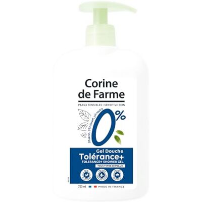 Corine de Farme Gel douche hypoallergénique 0% Tolérance+ Haute tolérance pour peau sensible pH neutre, sans savon ni colorants 750 ml Corine de Farme Gel douche hypoallergénique 0% Tolérance+ Haute tolérance pour peau sensible pH neutre, sans savon ni colorants 750 ml