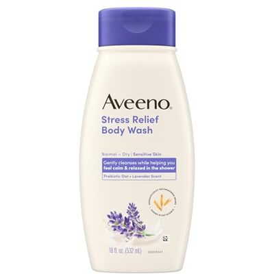 Aveeno Stress Relief Body Wash with Soothing Oat, Lavender, Chamomile & Ylang-Ylang Essential Oils, Dye- & Soap-Free Calming Body Wash for Shower Gentle on Sensitive Skin, 18 fl. oz Aveeno Stress Relief Body Wash with Soothing Oat, Lavender, Chamomile & Ylang-Ylang Essential Oils, Dye- & Soap-Free Calming Body Wash for Shower Gentle on Sensitive Skin, 18 fl. oz