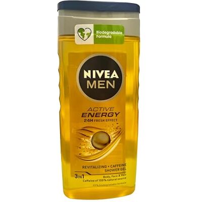 NIVEA Men Active Energy Gel douche nourrissant 250 ml avec caféine naturelle revitalisant pour le corps, le visage et les cheveux NIVEA Men Active Energy Gel douche nourrissant 250 ml avec caféine naturelle revitalisant pour le corps, le visage et les cheveux