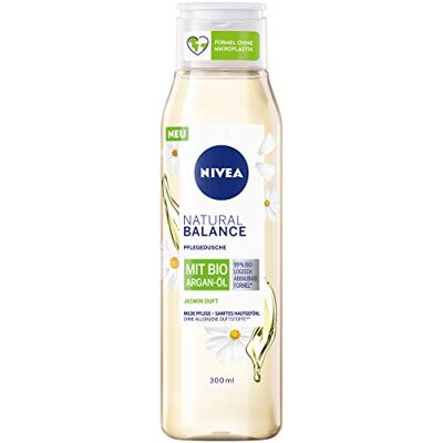 NIVEA Gel douche Natural Balance avec parfum jasmin et huile d'argan bio (300 ml), douche de soin sans parfum allergène, douche végétalienne pour peaux sèches et sensibles NIVEA Gel douche Natural Balance avec parfum jasmin et huile d'argan bio (300 ml), douche de soin sans parfum allergène, douche végétalienne pour peaux sèches et sensibles