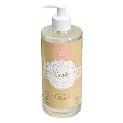 La Corvette Savon liquide 3-en-1 Fleur de Coton Visage, Corps, Cheveux Avec Lait d'Asine Certifié Bio 500 ml La Corvette Savon liquide 3-en-1 Fleur de Coton Visage, Corps, Cheveux Avec Lait d'Asine Certifié Bio 500 ml