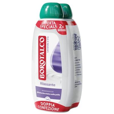 Borotalco Bain de douche Relaxant Lavanda et Iris, Bain de crème corpo, Formule Relaxant, Absolu, Effet Borotalque sur la peau Dermatologiquement testé, 2 flacons de 600 ml Borotalco Bain de douche Relaxant Lavanda et Iris, Bain de crème corpo, Formule Relaxant, Absolu, Effet Borotalque sur la peau Dermatologiquement testé, 2 flacons de 600 ml