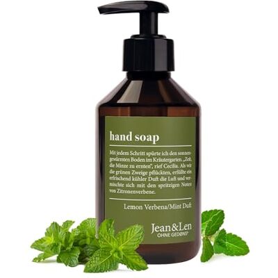 Jean & Len Savon pour les mains à la citronvervène et à la menthe, nettoie les mains sollicitées, convient pour un usage quotidien, savon liquide dans un distributeur à pompe, parfum citron, Jean & Len Savon pour les mains à la citronvervène et à la menthe, nettoie les mains sollicitées, convient pour un usage quotidien, savon liquide dans un distributeur à pompe, parfum citron,