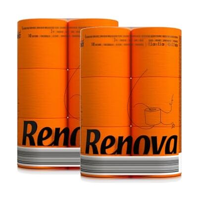 Renova Lot de 12 rouleaux de papier toilette coloré 3 couches Doux et original Orange Renova Lot de 12 rouleaux de papier toilette coloré 3 couches Doux et original Orange