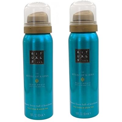 Rituals The Ritual of Karma Gel douche moussant avec lotus sacré estival et thé blanc Propriétés hydratantes et rafraîchissantes Format voyage 2 x 50 ml Rituals The Ritual of Karma Gel douche moussant avec lotus sacré estival et thé blanc Propriétés hydratantes et rafraîchissantes Format voyage 2 x 50 ml
