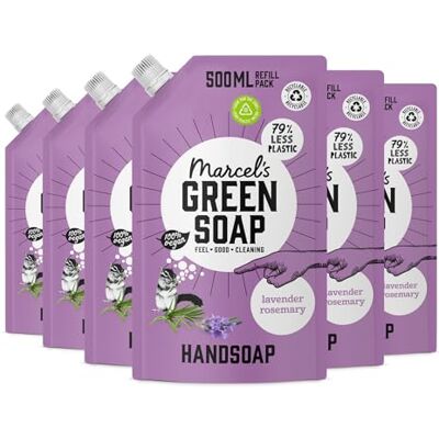 Marcel's Green Soap Recharge de savon pour les mains lavande et romarin Recharge pour distributeur de savon pour les mains 100% écologique et végétalien 97% biodégradable 500 ML 6 Paquets Marcel's Green Soap Recharge de savon pour les mains lavande et romarin Recharge pour distributeur de savon pour les mains 100% écologique et végétalien 97% biodégradable 500 ML 6 Paquets