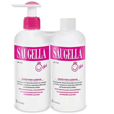 Saugella Girl Nettoyant intime pH 4,5 pour filles, 2 x 200 ml Avec mauve et calendula, contre les démangeaisons et les brûlures, à partir de 3 ans à la puberté Saugella Girl Nettoyant intime pH 4,5 pour filles, 2 x 200 ml Avec mauve et calendula, contre les démangeaisons et les brûlures, à partir de 3 ans à la puberté
