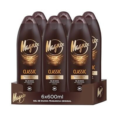 Magno Gel douche Classic Pack de 6 de 600 ml (3600 ml) Crémeux et agréable Son parfum ne vous laissera pas indifférent Magno Gel douche Classic Pack de 6 de 600 ml (3600 ml) Crémeux et agréable Son parfum ne vous laissera pas indifférent