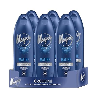 Magno Lot de 6 flacons de gel douche Marine 600 ml (3600 ml) Régénère et revitalise la peau Offre de la fraîcheur Magno Lot de 6 flacons de gel douche Marine 600 ml (3600 ml) Régénère et revitalise la peau Offre de la fraîcheur
