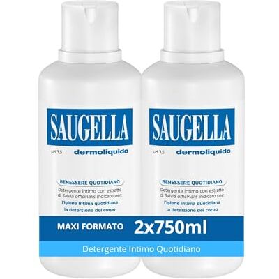 Saugella Dermoliquide nettoyant intime quotidien, pH 3.5, anti-odeur, rafraîchissant et tonifiant, avec sauge et acide lactique, 2 détergents de 750 ml Saugella Dermoliquide nettoyant intime quotidien, pH 3.5, anti-odeur, rafraîchissant et tonifiant, avec sauge et acide lactique, 2 détergents de 750 ml