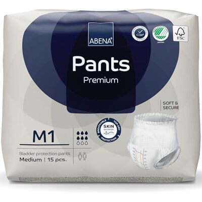 ABENA Lot de 15 culottes d'incontinence de qualité supérieure, respectueuses de l'environnement pour homme et femme, discrètes, protectrices, respirantes, confortables, taille M 1, 80 à 110 cm, absorption de 1400 ml ABENA Lot de 15 culottes d'incontinence de qualité supérieure, respectueuses de l'environnement pour homme et femme, discrètes, protectrices, respirantes, confortables, taille M 1, 80 à 110 cm, absorption de 1400 ml