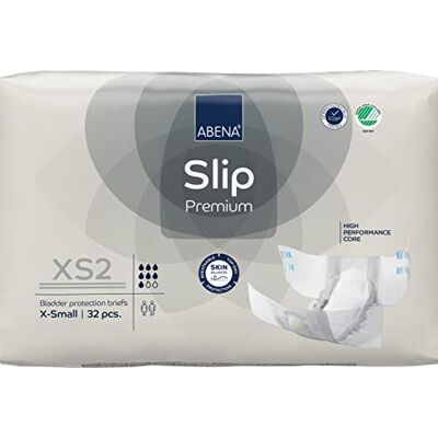 ABENA Slip Premium Lot de 32 serviettes d'incontinence tout-en-un pour homme et femme, étiquetées écologiques, XS 2, tour de taille 60-85 cm, absorption 1400 ml ABENA Slip Premium Lot de 32 serviettes d'incontinence tout-en-un pour homme et femme, étiquetées écologiques, XS 2, tour de taille 60-85 cm, absorption 1400 ml