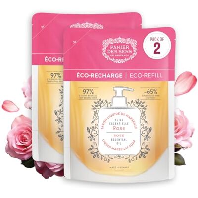 Panier des Sens Lot de 2 sachets de savon pour les mains Rose de 500 ml Savon de Marseille Savon de Marseille Recharge de savon liquide hydratant à l'huile de noix de coco pour un nettoyage quotidien en douceur Panier des Sens Lot de 2 sachets de savon pour les mains Rose de 500 ml Savon de Marseille Savon de Marseille Recharge de savon liquide hydratant à l'huile de noix de coco pour un nettoyage quotidien en douceur