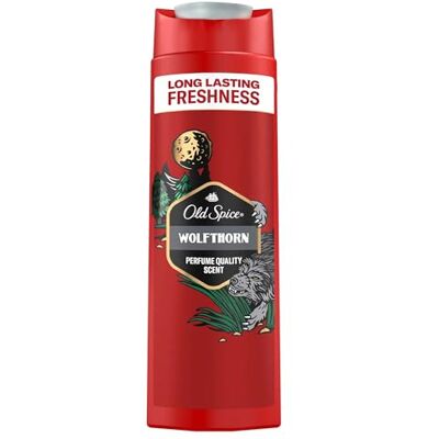 Old Spice Wolfthorn Gel douche et shampooing 3 en 1 pour homme, 400 ml, parfum frais et durable de qualité parfumée, nettoyage en profondeur pour les cheveux et le visage, sensation douce sur la peau Old Spice Wolfthorn Gel douche et shampooing 3 en 1 pour homme, 400 ml, parfum frais et durable de qualité parfumée, nettoyage en profondeur pour les cheveux et le visage, sensation douce sur la peau