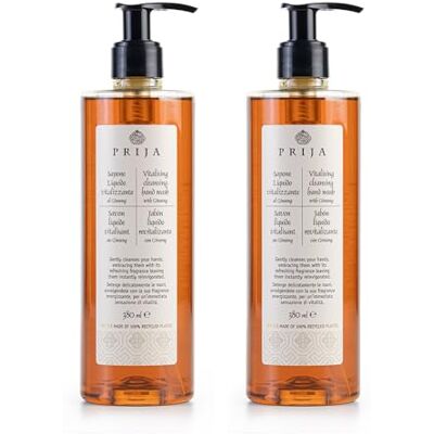 Prija Vitalising Hand Wash with Ginseng Extract 2x 380ml Gently Cleanses and Moisturises Hands. Vegan Friendly with Ginseng Extract and Energising Fragrance. Pump. Prija Vitalising Hand Wash with Ginseng Extract 2x 380ml Gently Cleanses and Moisturises Hands. Vegan Friendly with Ginseng Extract and Energising Fragrance. Pump.