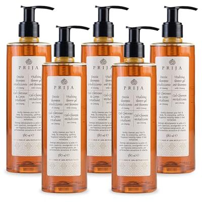 Prija Vitalising 2 in 1 Shower Gel and Shampoo with Ginseng 5x 380ml Hydrating and Energising Hair and Body Wash with Pump Dispenser. Luxurious Spa Quality Vitalising Formula. Prija Vitalising 2 in 1 Shower Gel and Shampoo with Ginseng 5x 380ml Hydrating and Energising Hair and Body Wash with Pump Dispenser. Luxurious Spa Quality Vitalising Formula.