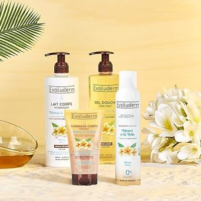 Evoluderm Routine Hydratante 4 produits Corps 1 x lait corps 500 ml + 1 x gel douche 500 ml + 1 x gommage corps + 1 x déodorant 200 ml Monoï à la Folie Fabrication Française Evoluderm Routine Hydratante 4 produits Corps 1 x lait corps 500 ml + 1 x gel douche 500 ml + 1 x gommage corps + 1 x déodorant 200 ml Monoï à la Folie Fabrication Française