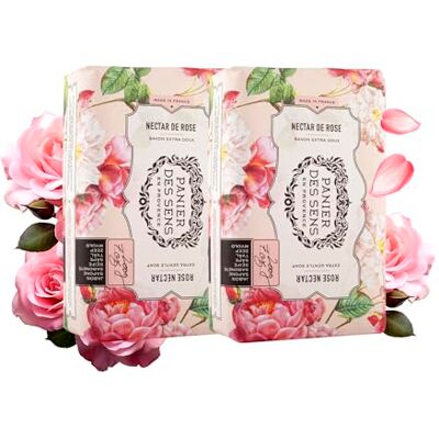 Panier des Sens Savon solide nectar rose 2 x 200 g avec huile de karité Savon de Marseille 3 fois moulu pour un morceau de savon particulièrement fin et ferme avec une mousse onctueuse Panier des Sens Savon solide nectar rose 2 x 200 g avec huile de karité Savon de Marseille 3 fois moulu pour un morceau de savon particulièrement fin et ferme avec une mousse onctueuse