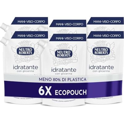 Neutro Roberts , Savon liquide Ecopouch hydratant à la glycérine, recharge écologique de savon liquide pour les mains testé dermatologiquement, sans savon 6 flacons de 400 ml Neutro Roberts , Savon liquide Ecopouch hydratant à la glycérine, recharge écologique de savon liquide pour les mains testé dermatologiquement, sans savon 6 flacons de 400 ml