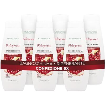 Naturaverde Natural Beauty Bain moussant Grenade, douche régénérante, ingrédients d'origine naturelle, 6 x 750 ml Naturaverde Natural Beauty Bain moussant Grenade, douche régénérante, ingrédients d'origine naturelle, 6 x 750 ml