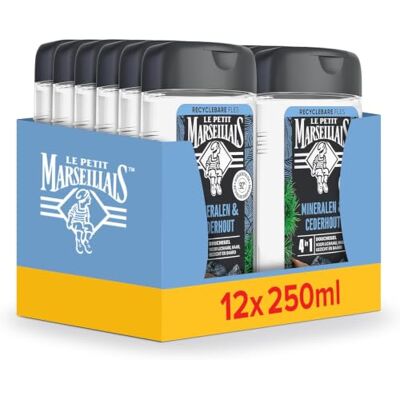 Le Petit Marseillais Minéraux & Bois de Cèdre gel douche 4 en 1, avec une sensation de fraîcheur, un pH neutre pour la peau, 12x250 ml Le Petit Marseillais Minéraux & Bois de Cèdre gel douche 4 en 1, avec une sensation de fraîcheur, un pH neutre pour la peau, 12x250 ml