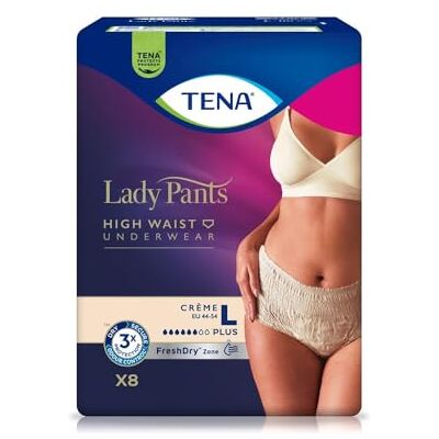 TENA Lady Pants Plus Large Pack of 8 Couleur crème, élastiques et jetables, pour fuites urinaires, absorption plus, design féminin TENA Lady Pants Plus Large Pack of 8 Couleur crème, élastiques et jetables, pour fuites urinaires, absorption plus, design féminin
