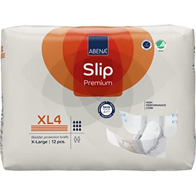 ABENA Slip Premium Lot de 12 serviettes d'incontinence tout-en-un pour homme et femme, étiquetées écologiques, XL 4, tour de taille 110-170 cm, absorption 4000 ml ABENA Slip Premium Lot de 12 serviettes d'incontinence tout-en-un pour homme et femme, étiquetées écologiques, XL 4, tour de taille 110-170 cm, absorption 4000 ml