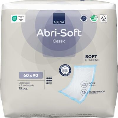 ABENA Abri-Soft Lot de 25 alèses jetables classiques pour incontinence, protection contre les fuites, 60 x 90 cm, absorption de 2200 ml ABENA Abri-Soft Lot de 25 alèses jetables classiques pour incontinence, protection contre les fuites, 60 x 90 cm, absorption de 2200 ml