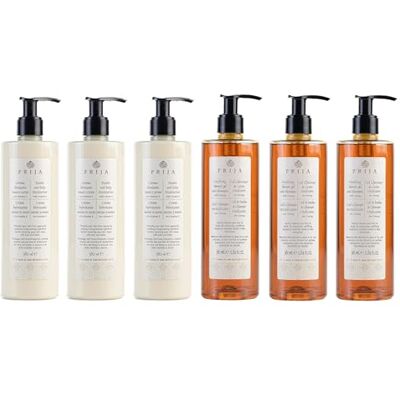 Prija Lot de 3 crèmes revitalisantes pour les mains et le corps + cheveux et corps au ginseng 2 x 380 ml Soap Wellness Spa Gel douche Lotion pour le corps Lotion hydratante à la vitamine E Prija Lot de 3 crèmes revitalisantes pour les mains et le corps + cheveux et corps au ginseng 2 x 380 ml Soap Wellness Spa Gel douche Lotion pour le corps Lotion hydratante à la vitamine E