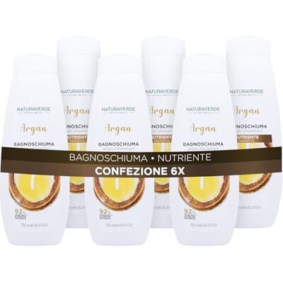 Naturaverde Natural Beauty Bain moussant Argan nourrissant, douche pour le corps, ingrédients d'origine naturelle, 6 x 750 ml Naturaverde Natural Beauty Bain moussant Argan nourrissant, douche pour le corps, ingrédients d'origine naturelle, 6 x 750 ml