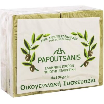 Papoutsanis Savon à l'Huile d'Olive Pure Vert Grecque "" Paquet de 4 x 100g Papoutsanis Savon à l'Huile d'Olive Pure Vert Grecque "" Paquet de 4 x 100g