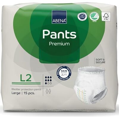 ABENA Pants Lot de 15 culottes d'incontinence à enfiler de qualité supérieure pour homme et femme, discrètes, protectrices, respirantes, confortables, taille L 2, tour de taille 100-140 cm, absorption ABENA Pants Lot de 15 culottes d'incontinence à enfiler de qualité supérieure pour homme et femme, discrètes, protectrices, respirantes, confortables, taille L 2, tour de taille 100-140 cm, absorption