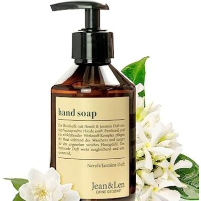 Jean & Len Savon pour les mains au néroli et au jasmin, nettoie les mains en douceur, savon liquide dans un distributeur à pompe pour des mains propres et soignées, parfum envoûtant, sans paraben, Jean & Len Savon pour les mains au néroli et au jasmin, nettoie les mains en douceur, savon liquide dans un distributeur à pompe pour des mains propres et soignées, parfum envoûtant, sans paraben,