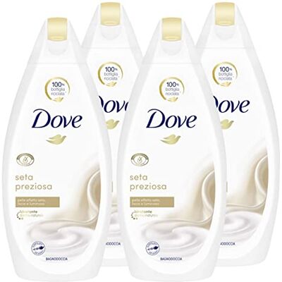 Dove 4 x Bain de douche Hydratant Soie Précieuse Savon Peau Effet Soie 4 flacons de 450 ml Dove 4 x Bain de douche Hydratant Soie Précieuse Savon Peau Effet Soie 4 flacons de 450 ml