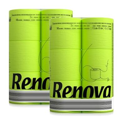 Renova Lot de 12 rouleaux de papier toilette coloré 3 couches doux et original Vert Renova Lot de 12 rouleaux de papier toilette coloré 3 couches doux et original Vert