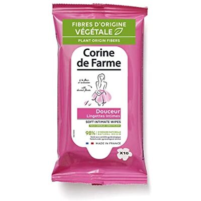 Corine de Farme Lingettes Intimes Douceur x10, Fibre D'origine Végétale-Nettoient En Douceur, Raffraichit, Enrichies En Fleur D'Amandier, Formule Ultra-Douce -Apporte Confort, Vertus Adoucissantes -Sans Savon Corine de Farme Lingettes Intimes Douceur x10, Fibre D'origine Végétale-Nettoient En Douceur, Raffraichit, Enrichies En Fleur D'Amandier, Formule Ultra-Douce -Apporte Confort, Vertus Adoucissantes -Sans Savon