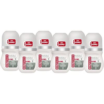 Borotalco , Lot de 6 déodorants roll-on invisibles pour homme, formule sans alcool avec talc protecteur, anti-taches, parfum musqué, 72h d'efficacité – 6 pièces de 50 ml Borotalco , Lot de 6 déodorants roll-on invisibles pour homme, formule sans alcool avec talc protecteur, anti-taches, parfum musqué, 72h d'efficacité – 6 pièces de 50 ml