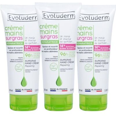 Evoluderm Crème Mains Surgras Réparatrice 100 ml Fabrication Française Lot de 3 x 100 ml Evoluderm Crème Mains Surgras Réparatrice 100 ml Fabrication Française Lot de 3 x 100 ml