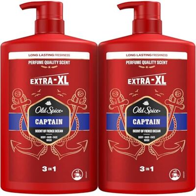 Old Spice Captain Gel douche et shampooing pour homme 2 x 1000 ml Gel pour visage, corps et cheveux 3 en 1 multi-usages, fraîcheur durable, parfum exceptionnel, nettoyage en profondeur Old Spice Captain Gel douche et shampooing pour homme 2 x 1000 ml Gel pour visage, corps et cheveux 3 en 1 multi-usages, fraîcheur durable, parfum exceptionnel, nettoyage en profondeur