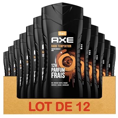 AXE Gel Douche Homme 5en1 Dark Temptation 24h Hydratant 87% d'Ingrédients d'origine naturelle parfum chocolat gourmand (lot de 12x 250ml) AXE Gel Douche Homme 5en1 Dark Temptation 24h Hydratant 87% d'Ingrédients d'origine naturelle parfum chocolat gourmand (lot de 12x 250ml)
