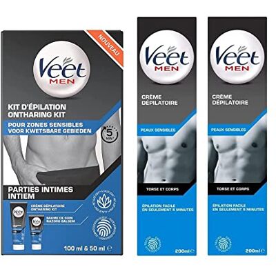 Veet Men Kit d'Epilation Parties Intimes Crème Dépilatoire 100 ml et Baume de Soin 50 ml 2 Crèmes Dépilatoires Peaux Sensibles 200 ml Veet Men Kit d'Epilation Parties Intimes Crème Dépilatoire 100 ml et Baume de Soin 50 ml 2 Crèmes Dépilatoires Peaux Sensibles 200 ml