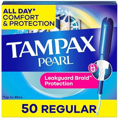 Tampax Pearl Lot de 50 tampons en plastique à absorption normale sans odeur Tampax Pearl Lot de 50 tampons en plastique à absorption normale sans odeur