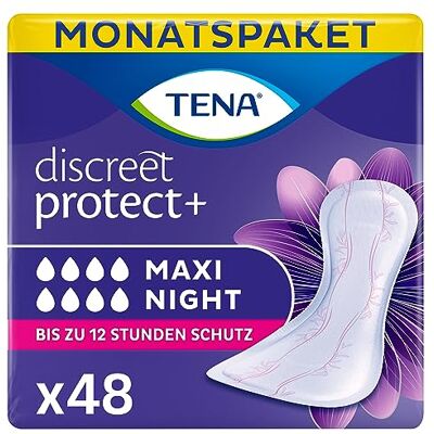 TENA Discreet Maxi Night – Serviettes Incontinence Femme Post-accouchement Protections Absorbantes Pour Fuites Urinaires Modérées À Fortes 48 Serviettes (Pack 1 Mois) TENA Discreet Maxi Night – Serviettes Incontinence Femme Post-accouchement Protections Absorbantes Pour Fuites Urinaires Modérées À Fortes 48 Serviettes (Pack 1 Mois)