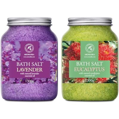 Trust Sel de Bain Set Lavande & Eucalyptus 2х1300g Huile de Lavande Essentielle Sel Marin avec Huile Essentielle Eucalyptus Soin du Corps Bain Relaxant Beauté Baignade- Aromathérapie Trust Sel de Bain Set Lavande & Eucalyptus 2х1300g Huile de Lavande Essentielle Sel Marin avec Huile Essentielle Eucalyptus Soin du Corps Bain Relaxant Beauté Baignade- Aromathérapie