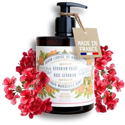 Panier des Sens Savon de Marseille Liquide Geranium Rosat Savon Liquide Mains Hydratant avec Huile d'Olive et Coco 96% d'Ingrédients Naturels Savon Main Fabriqué en France 500ml Panier des Sens Savon de Marseille Liquide Geranium Rosat Savon Liquide Mains Hydratant avec Huile d'Olive et Coco 96% d'Ingrédients Naturels Savon Main Fabriqué en France 500ml