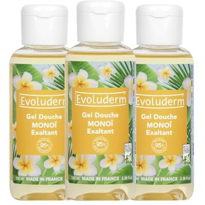 Evoluderm Gel Douche Exaltant Monoï 100 ml 95% d'Origine Naturelle Végan Fabrication Française Lot de 3 x 100 ml Evoluderm Gel Douche Exaltant Monoï 100 ml 95% d'Origine Naturelle Végan Fabrication Française Lot de 3 x 100 ml
