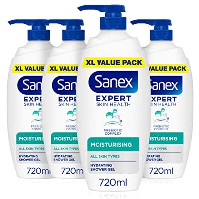 Sanex Expert Skin Health Gel douche hydratant testé dermatologiquement pour tous les types de peau Lot de 4 flacons à pompe de 720 ml Sanex Expert Skin Health Gel douche hydratant testé dermatologiquement pour tous les types de peau Lot de 4 flacons à pompe de 720 ml
